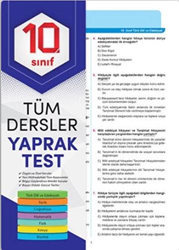 Element 10. Sınıf Tüm Dersler Yaprak Test