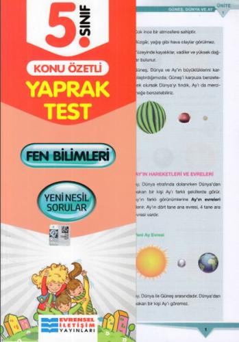 Evrensel 5. Sınıf Fen Bilimleri Konu Özetli Yaprak Test (Yeni)