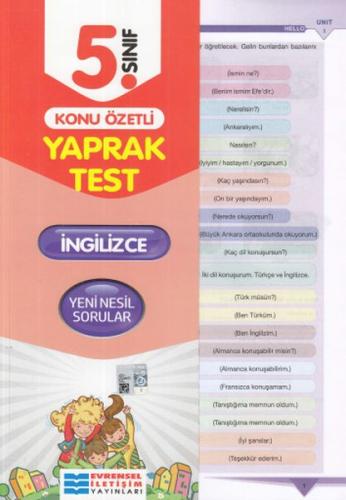 Evrensel 5. Sınıf İngilizce Konu Özetli Yaprak Test (Yeni)