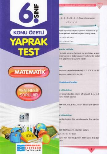 Evrensel 6. Sınıf Matematik Konu Özetli Yaprak Test (Yeni)