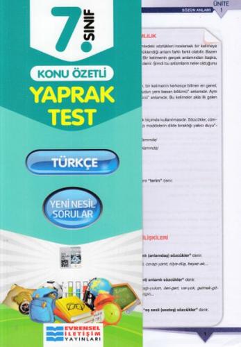 Evrensel 7. Sınıf Türkçe Konu Özetli Yaprak Test (Yeni)