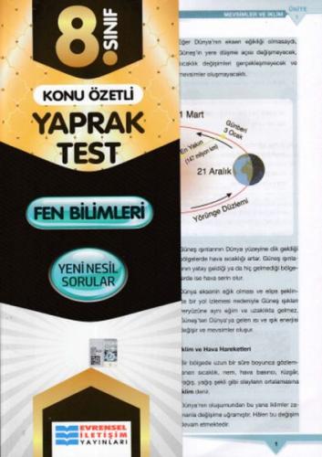 Evrensel 8. Sınıf Fen Bilimleri Konu Özetli Yaprak Test (Yeni)