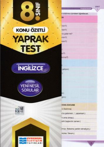 Evrensel 8. Sınıf İngilizce Konu Özetli Yaprak Test (Yeni)