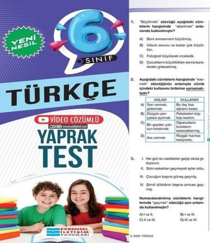 Evrensel İletişim 6. Sınıf Türkçe Yeni Nesil Video Çözümlü Yaprak Test