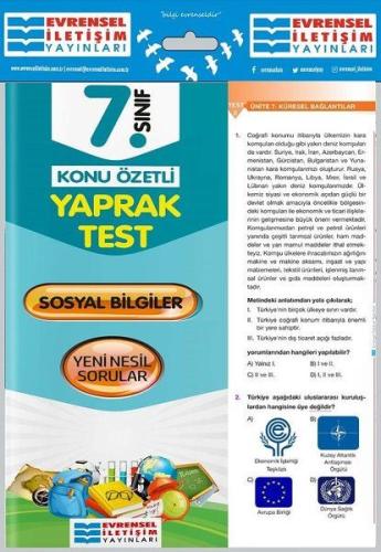 Evrensel İletişim 7.Sınıf Sosyal Bilgiler Konu Özetli Yaprak Test (Yen