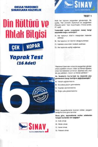 Sınav 6. Sınıf Din Kültürü ve Ahlak Bilgisi Yaprak Test (Yeni)