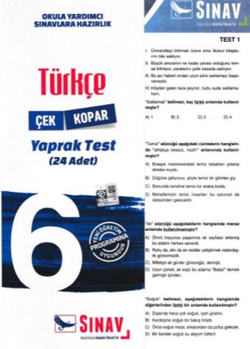 Sınav 6. Sınıf Türkçe Çek Kopar Yaprak Test (Yeni)