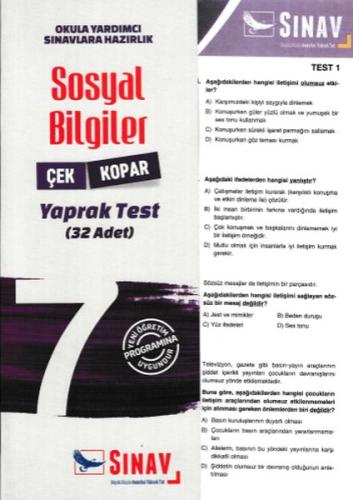 Sınav 7. Sınıf Sosyal Bilgiler Çek Kopar Yaprak Test (Yeni)