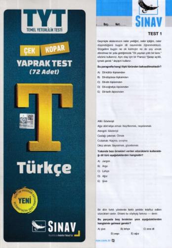 Sınav TYT Türkçe Yaprak Testi (Yeni)