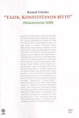 Yazık Konstitüsyon Bitti - Makalelerim 2020